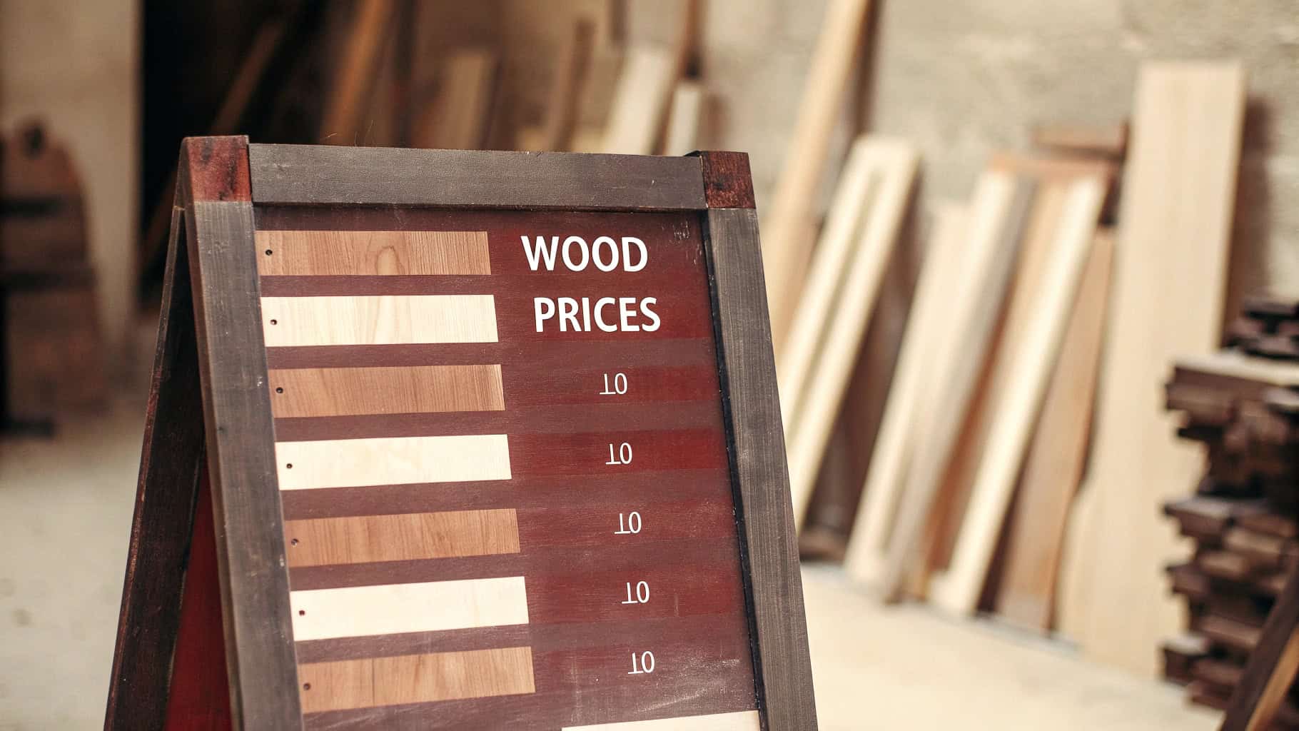 Stack of different wood types (Maple, Beech, Walnut) with cost symbols