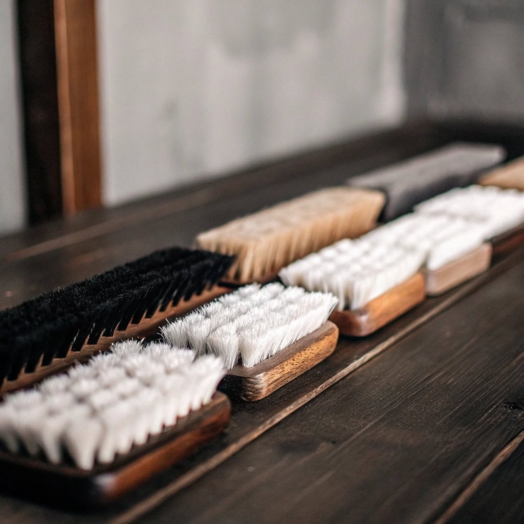 Assortment of brush handles showing different types: threaded, tapered, short artist, long broom