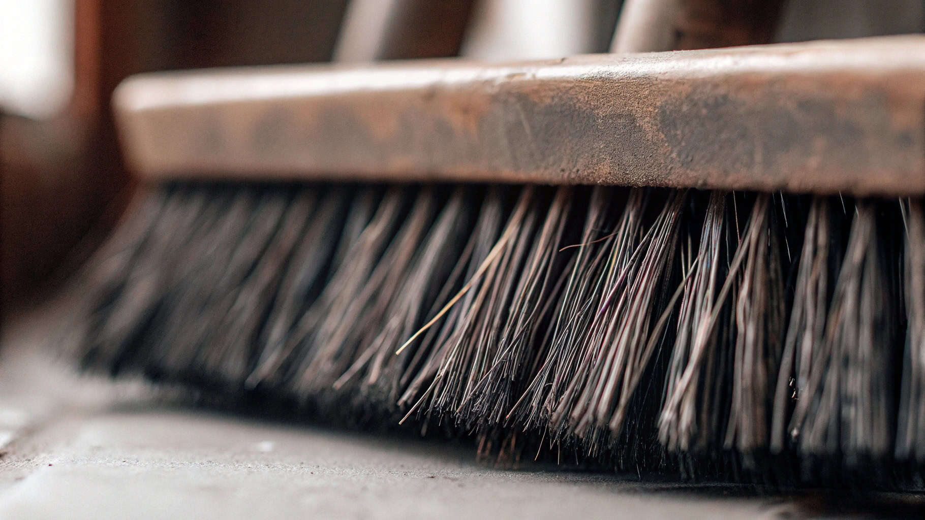 Bent synthetic brush bristles being reshaped after dipping in hot water