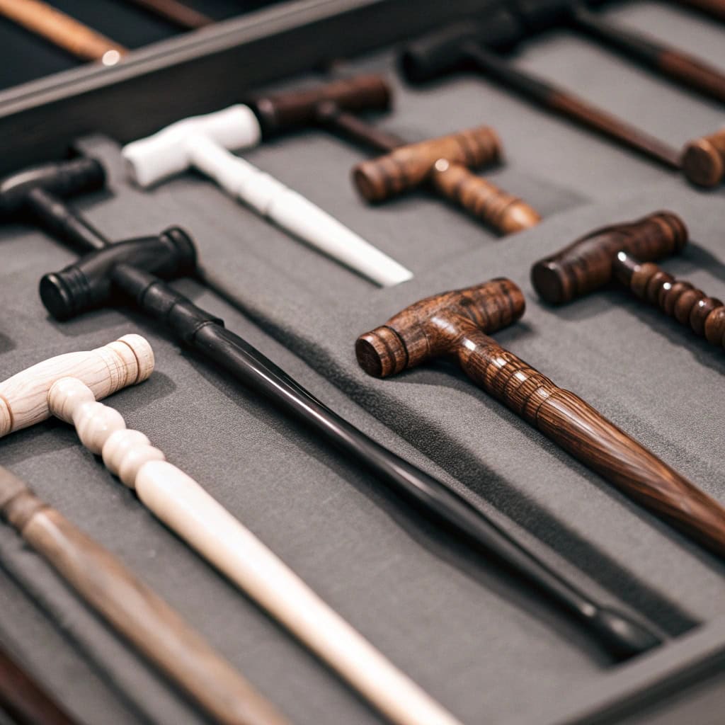 Hammers side-by-side showing Wood, Fiberglass, and Steel handles