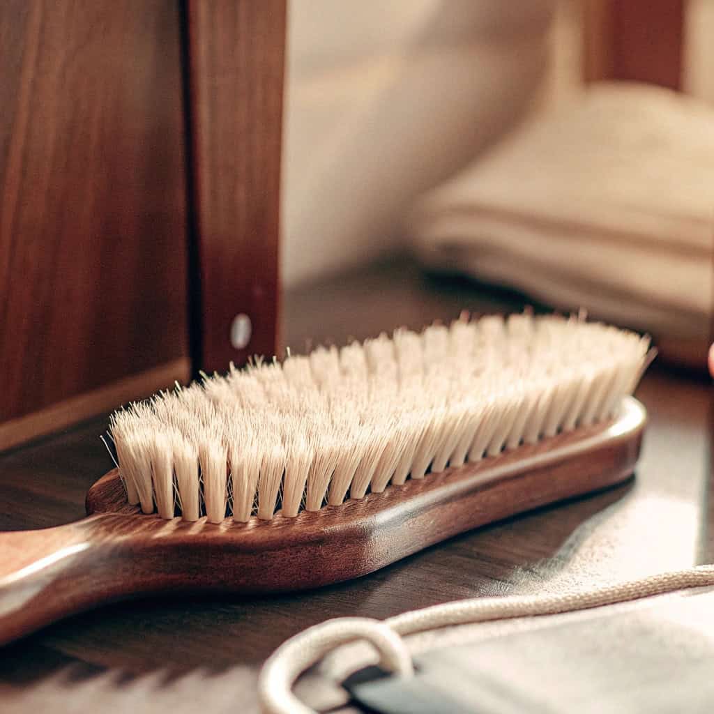 Hand holding a well-constructed hairbrush, showing quality details