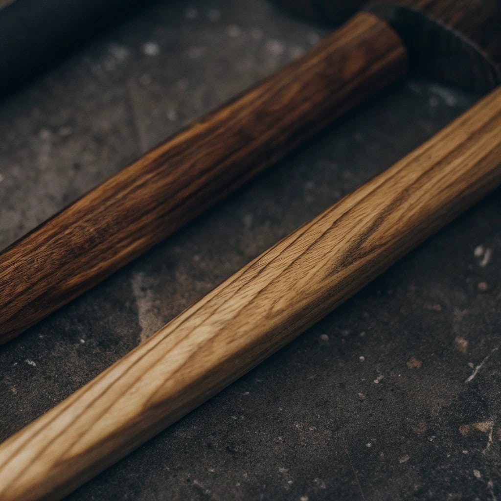 Axe handle flexing slightly upon impact without breaking