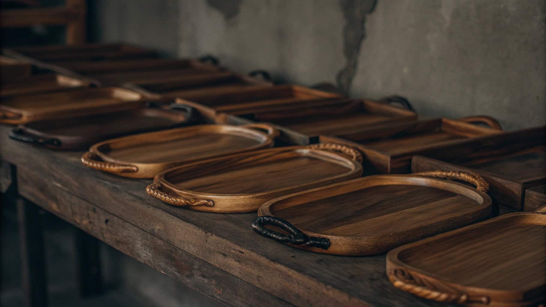 Wooden serving tray with label showing the name