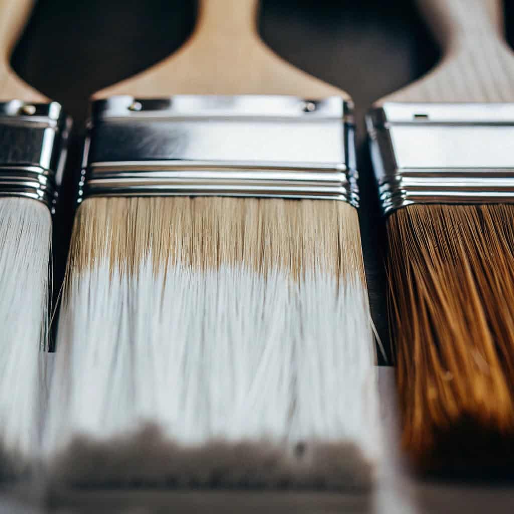 Close-up comparison of natural hog bristles and synthetic filaments