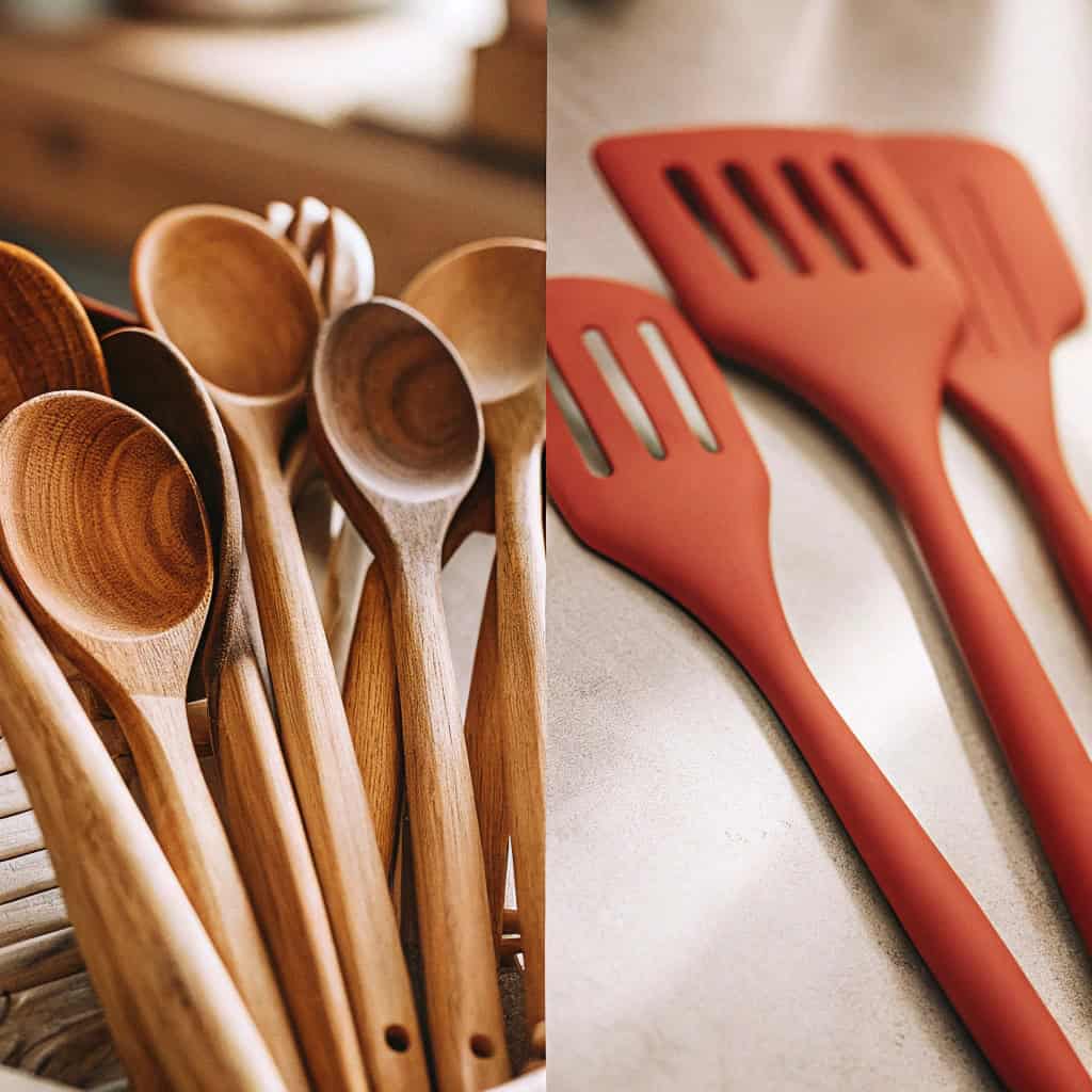 Wooden spatula and silicone spatula side-by-side