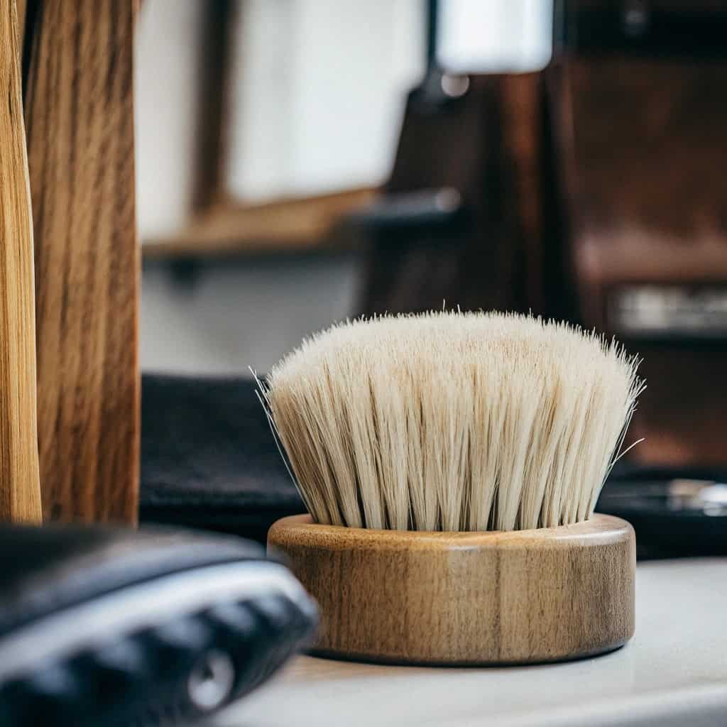 Split image: Hair looking frizzy after plastic brush vs. smooth after wooden brush